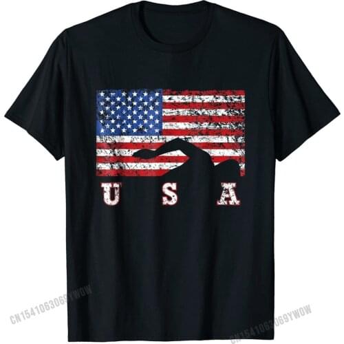 American Flag Swimming T-Shirt, USA Gift, Swim Team Crazy Tops Tees Cotton Men Top T-shirts Crazy Coupons