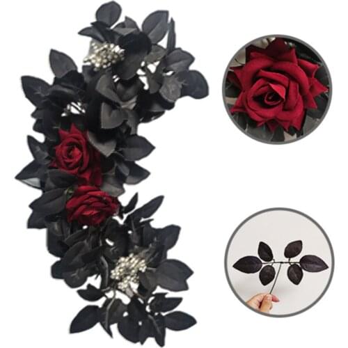 Rose Leaf Garland Door Decoration Simulation Flower Artificial Sunflowers Decorations Flannel Black Halloween Party Fake Flower