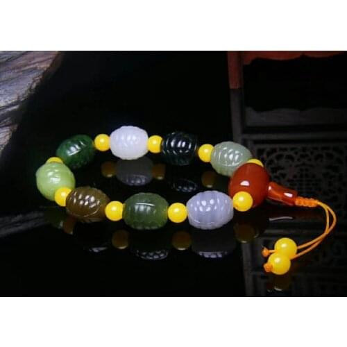 H69#Hetian Biyu Duobao bracelet, white jade yellow mouth material, jade carving, jade quality and delicate