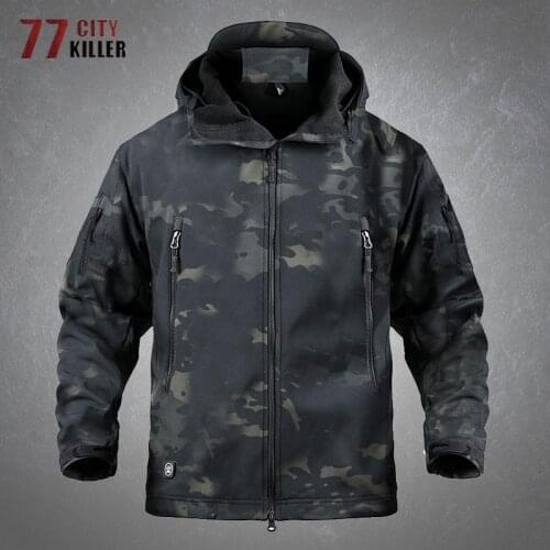 Shark Skin Soft Shell Tactical Jacket Men Fleece Waterproof Windproof Multiple Pockets Coats Male Hiking Climbing Mens Jackets