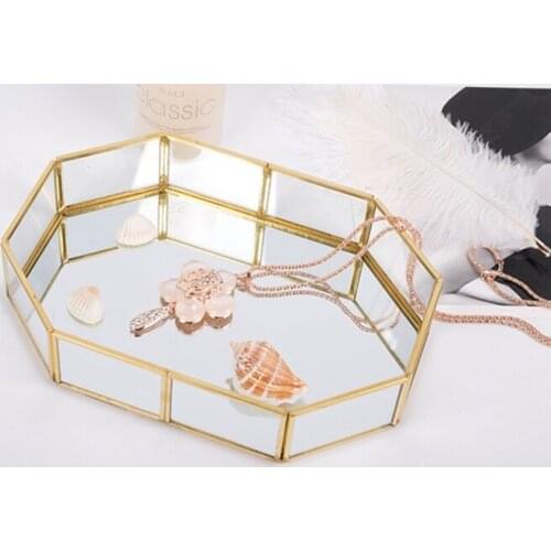 Copper trays decorative Nordic Style Glass Baskets Box Simplicity Style Home Organizer For Jewelry Necklace Dessert Plate