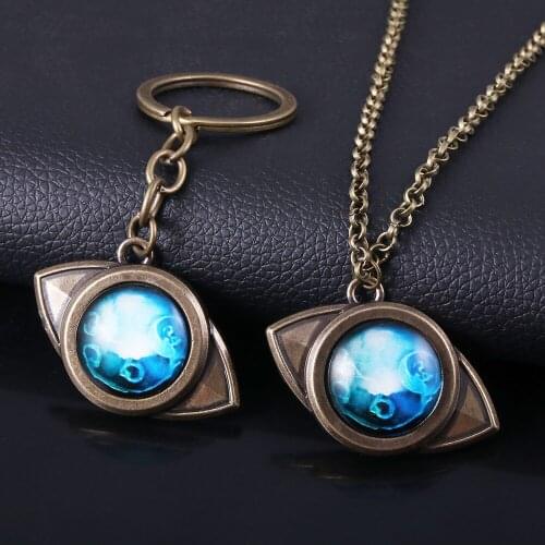 DUTRIEUX Promised Neverland Emma Metal Necklace Keychain Bronze Eye Shape Glass Keychain Necklace Gift Accessories