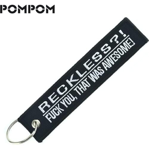 Fashion Black White Letters Awesome Key Tag Keychain Holder for Motorcycles Reckless Motor Key Fobs Embroidery Key Ring Keychain