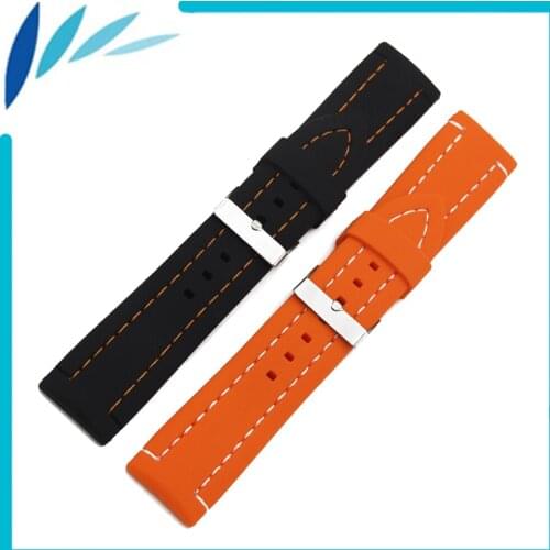 Soft Silicone Rubber Watch Band 26mm for Luminox Pin Buckle Strap Wrist Loop Belt Bracelet Men Black Orange + Spring Bar + Tool