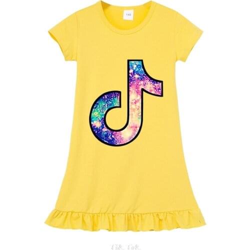 New 2021 Fashion Childrens Summer Cartoon Tik Tok Girl Princess Dress Cotton Short-sleeved Dress Girls Clothes