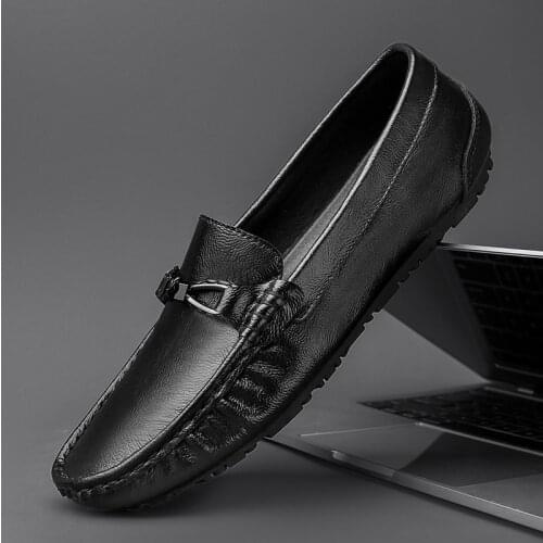 New Mens Loafers Comfortable Leather Flat Casual Shoes Men Breathable Slip-On Soft Driving Shoes Moccasins Male Business Loafer