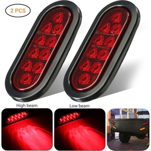 New 2PCS Red 10LED 12V Side Marker Lights Car Trunk Trailer 6 Inch Oval Brake Lights Turn Signal Tail Light Indicator Lamp