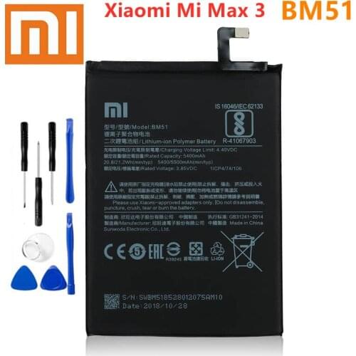 Original Replacement Battery For Xiaomi Mi Max3 Max 3 BM51 Genuine Phone Battery 5500mAh + Tools