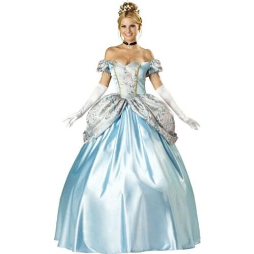 New Adult Womens Sexy Blue Halloween Party Princess Costumes Outfit high quality Fancy Cinderella Cosplay Dresses With Gloves