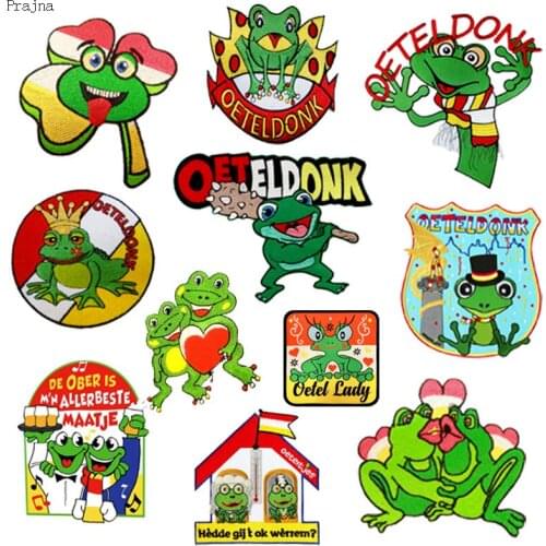 Prajna Oeteldonk Emblem Full Embroidered Frog Carnival for Netherland Iron on Patches Stripes For Clothes Embroidered Patches
