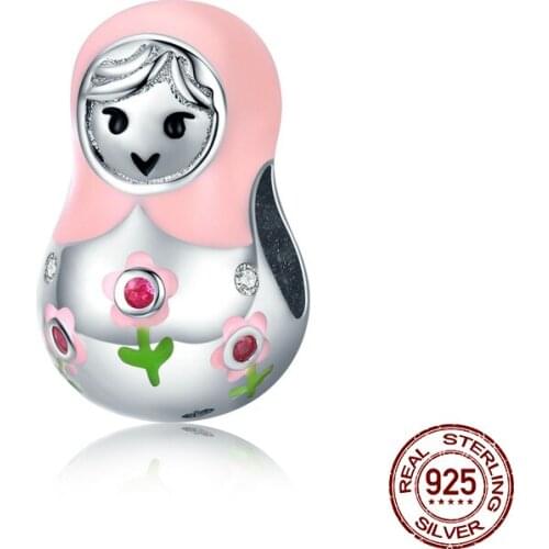 Luxury Senior Woman Jewelry Genuine 925 Sterling Silver Russian Doll Enamel Charm fit Pandora Bracelet Beads Birthday Gift DIY