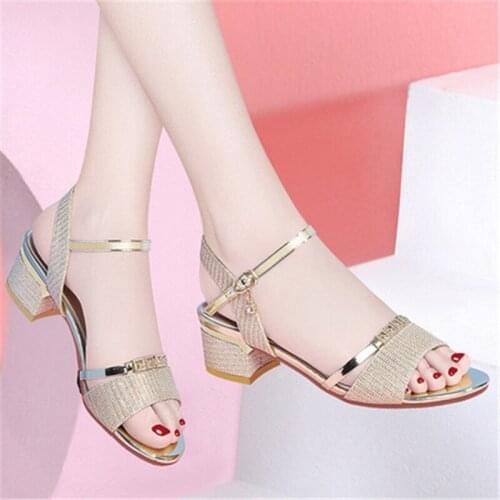 Mid-heel sandals 2021 new womens summer all-match fashion thick-heeled womens shoes Korean open-toe buckle ladies high heel