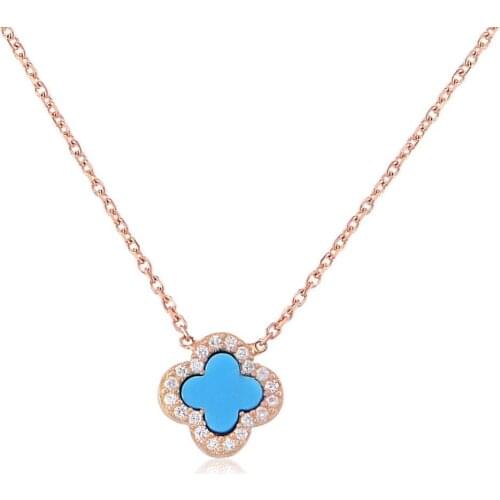 Silver, Mid-Turquoise Cabochons Small Clover Necklace, best present options for Your Loved Ones
