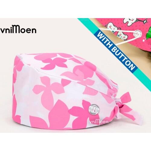Surgery cap women Cotton Nursing Hat With Buttoon Women Printing Nurse Cap gorros quirurgico Bonnet Cap Pet Doctor Surgicals Cap