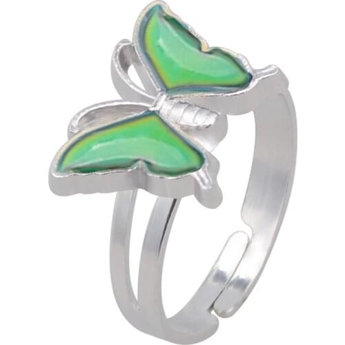 Vintage Butterfly Glitter Powder Adjustable Size Mood Ring Unique Temperature Control Color Animal Rings Fashion Female Jewelry