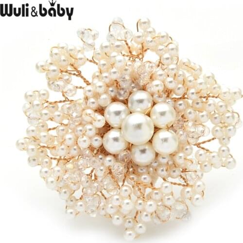 Wuli&baby Handmade Full Pearl Flower Brooch Pins Luxury Women Sweater and Coat- Brooches 2021 New Year Jewelry Gift