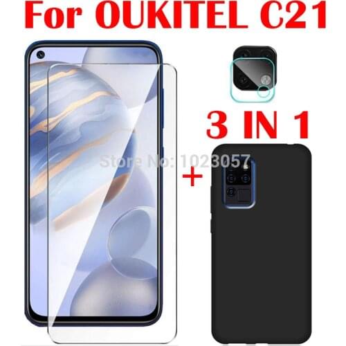 3-in-1 Soft Case + Camera Tempered Glass On For OUKITEL C21 6.4 ScreenProtector Glass For OUKITEL C21 2.5D Glass