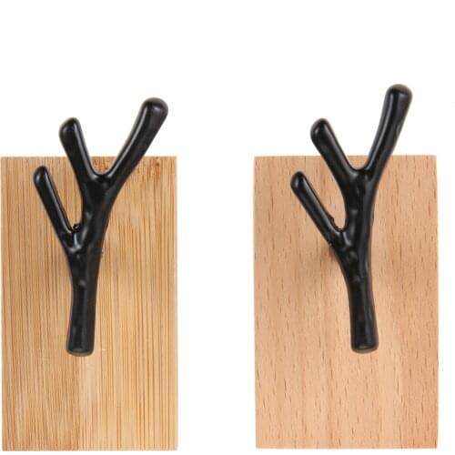 1pc Wall Mount Hook Branch Twig Antler Shape Beech Wood/Bamboo Alloy Hanger w/screw Art Rack key/hat/coat/bag Decor Hardware