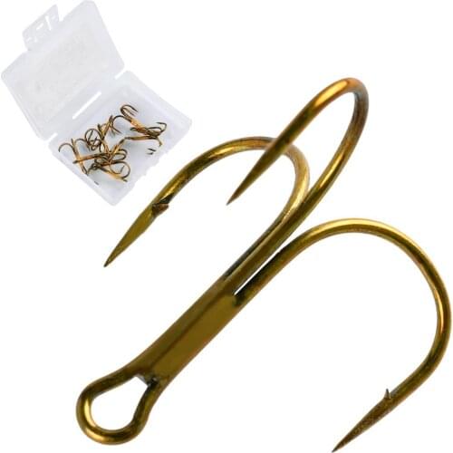 10pc / Box Fishing Hooks High Steel Carbon Treble Fishing Hook Round Folded Saltwater Bass 3/0 # -14 # Fishhook Tackle Tools