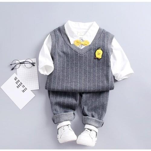 2019 Autumn Kids Clothes Set 3pcs Boy T-Shirt+Stripe Vest+Pants Gentleman Suits Children clothing sets 0-4 Years