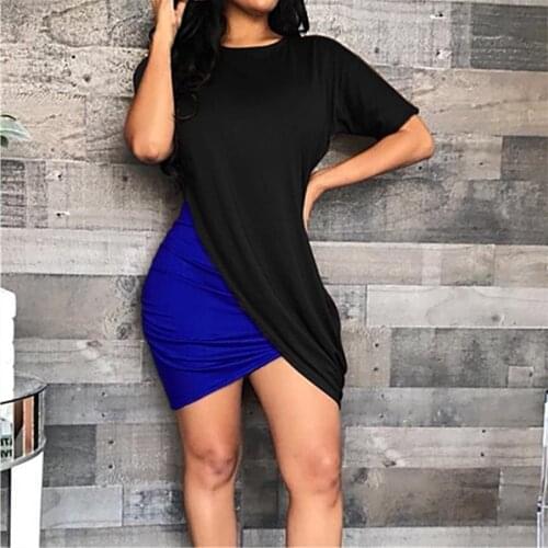 2021 Summer Women Dress Plus Size Patchwork Bodycon Dress Sexy Short Sleeve Package Hip Mini Dresses Female 3XL Casual Vestidos