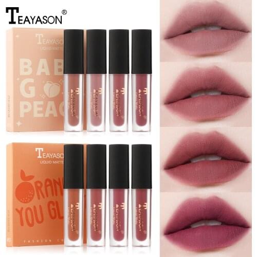 4PCS/SET matte lip gloss for lip makeup nude red orange cream long lasting waterproof velvet liquid lipstick AM210
