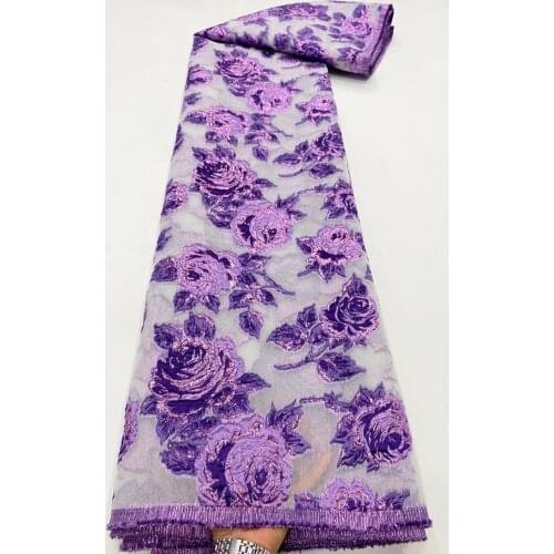 5yards/pc) Newest lilac purple African jacquard net lace brocade fabric with beautiful roses pattern for party dress FZZ1059