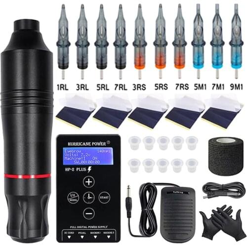Tattoo Kit Professional Tattoo Machine Kit Rotary Pen with HP-2 Plus Power Supply Permanent Makeup Tattoo Machine Set Supplies