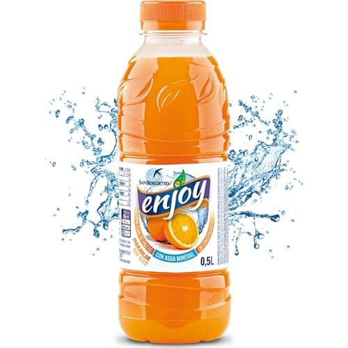 BENEDETTO ENJOY refreshing moisturizing orange flavor without GAS 12 PCs 0.5L container. Contains MINERAL water and orange juice
