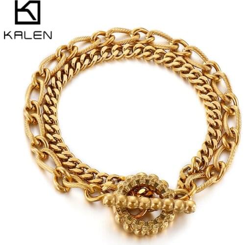 KALEN 6mm Gold Filled Stainless Steel Bracelet For Men Women Twisted Cable Link Chain Toggle Unique Design Punk Jewelry