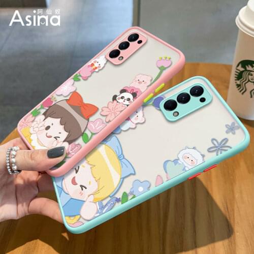 ASINA Matte Transparent Case For OPPO Reno 2 3 4 5 Pro Cute Cartoon Hard PC Cover Bumper For Realme X7 Find X3 Lite Funda Capas