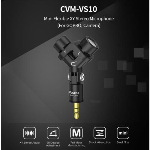 COMICA CVM-VS10 Mini Flexible XY Stereo Microphone Mic 3.5mm TRS Plug 90° Adjustable for GoPro Action Camera DSLR Camera Black