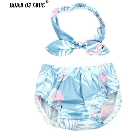 Baby Bloomers & Headband set Cotton Shorts For Girls Boys PP Shorts Children Harem Short 4 Colors Flamingo Print Newborn Clothes