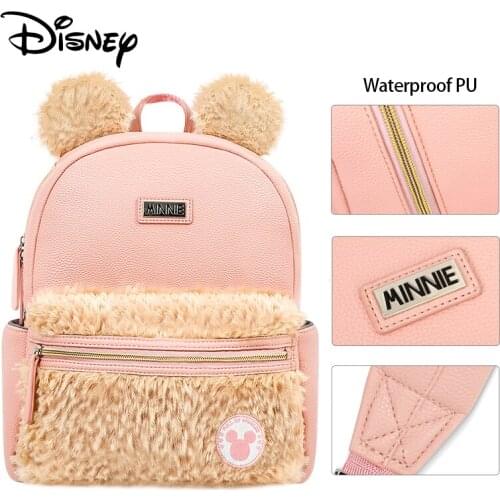 Disney Pink PU Diaper Bag Backpack for Mom Mickey Mouse Baby Bags Maternity for Baby Care Nappy Bag Travel Stroller USB Heating