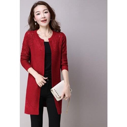 Elegant Sweater Women 3XL Plus Size Sweater Women Cardigan Casual Hollow Out Long Sleeve Knitted Cardigan Coat Female HK444