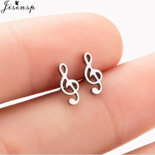 Jisensp Minimalist Music Note Stud Earrings for Women Stainless Steel Musical Notes Earing Small Ear Studs Children Jewelry Gift