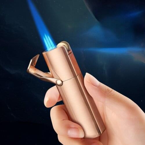 Multi-purpose Creative Metal Windproof Inflatable Lighter with Three Straight Cigar Cutters Smoking Accessories for Weed Gadgets