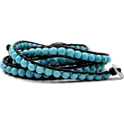 Multi-layer Bule Stone Bracelets For Women Miyuki Delica Seed Beads Glass Handmade Leather Rope Bracelet Adjustable Jewelry Gift