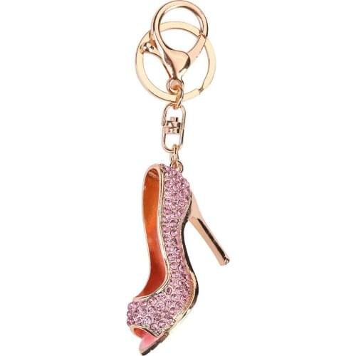 Fashion Ladys Crystal Rhinestone Diamante 3D High Heel Shoe Decoration Chain keyring
