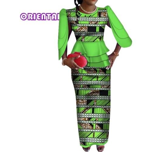 Fashion 2 Pcs Set African Clothes for Women Ankara Tops and Long Skirts African Print Bazin Riche Maxi Skirt Women Suits WY3644
