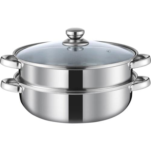 Stainless Steel Steamer Gas Induction Cooker Soup Steamboat Pot 1/2 Toer Steamer Transparent Glass Lid Kitchen Cookware
