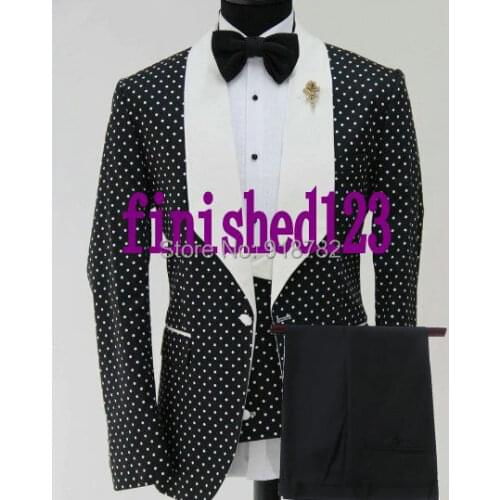 Latest Coat Pant Designs 2021 Custom Made Fashion Black Dot Pattern Men Party Tuxedo Slim Fit Suit Groom Wedding Suits For Men