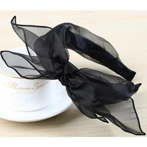New Women Mesh Hairband Double Bows Knotted Ladies Elegant Dress Match Headband Romantic Hair Ornament Solid Bowknot Head Band
