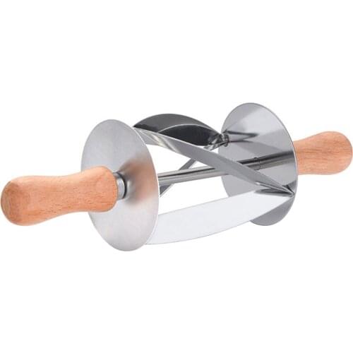 Stainless Steel Croissant Cutter, Irregular Shaped Rolling Knife with Wood Handle