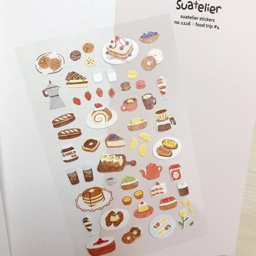Suatelier Food Trip Stickers Low Tea Cake Coffee Doughnuts Cutting Dies DIY Scrapbooking Diary Journal Decorative Material Craft