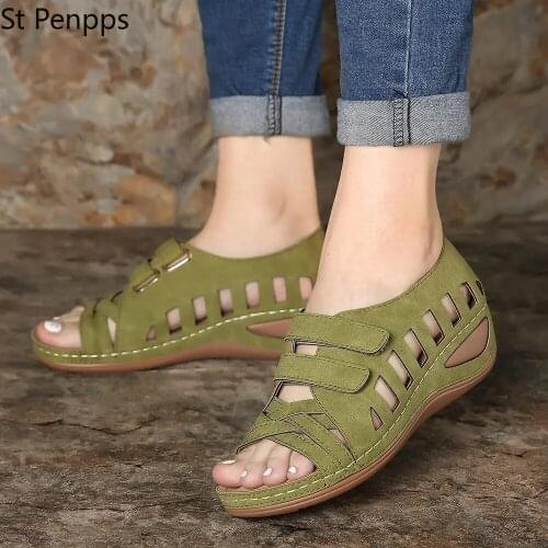 Summer Women Sandals Gladiator Ladies Hollow Out Wedges Buckle Platform Casual Shoes Female Soft Beach Shoes New