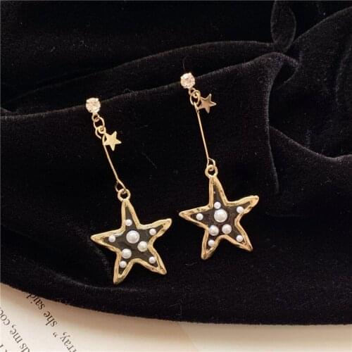 Imitation Pearls Big Star Clip Earrings Long Stick Shiny Earings Charms