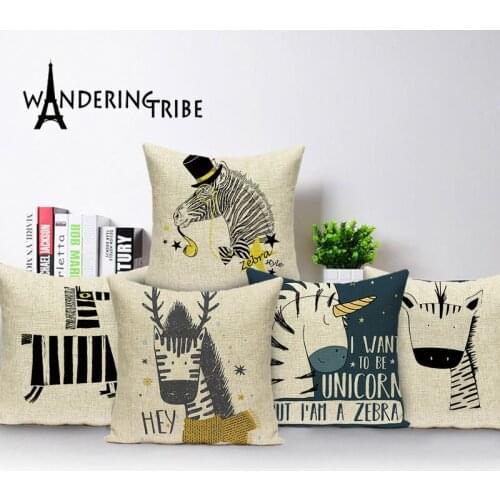 Cute Animal Pillows Cover Unicorn Zebra Toss Pillow Yellow Home Decor Pillow Cases Living Room Throw Pillow Custom Linen Kissen