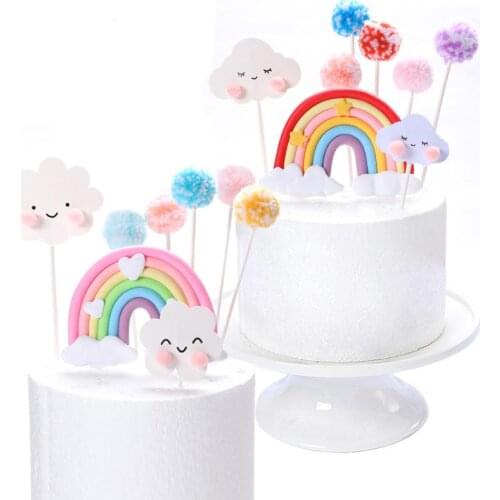 Heart Rainbow Cloud Cake Toppers Pompom Decor for Wedding Birthday Baby Shower Cake Toppers Birthday Cakes Supplies Birthday
