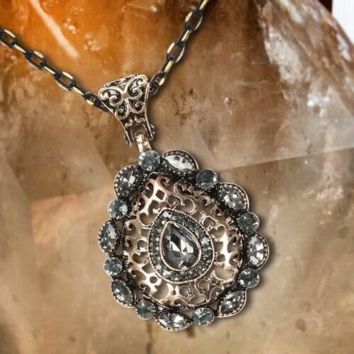 Kinel Unique Gray Crystal Pendant Necklace For Women Antique Gold Punk Necklace Vintage Jewelry Party Accessories Luxury Gifts
